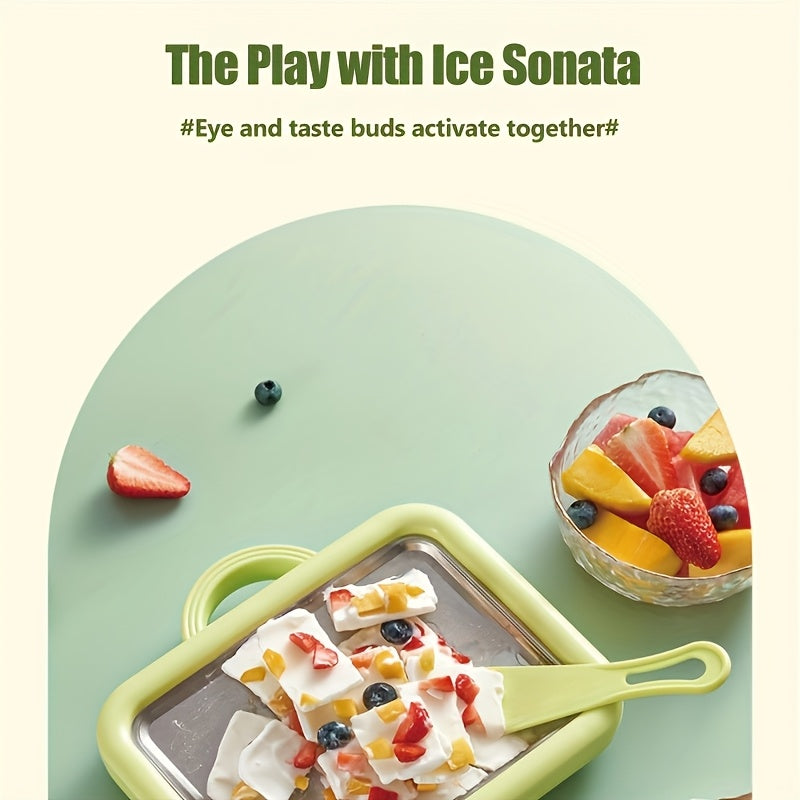 Uy uchun kichik muzqaymoq mashinasi uchun muz plitasiga ega mini qovurilgan yogurt tayyorlagich