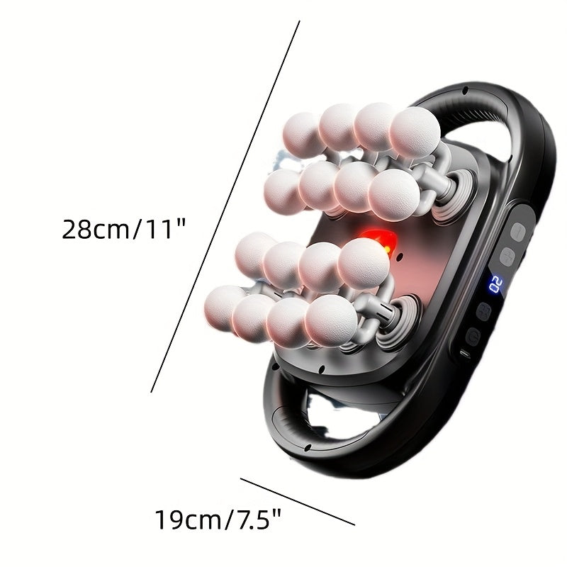 16 boshli, 20 tezlik sozlamalari va chuqur to'qima yengillik va mushak terapiyasi uchun raqamli ko'rsatkichga ega portativ zarba massaj mashinasi.
