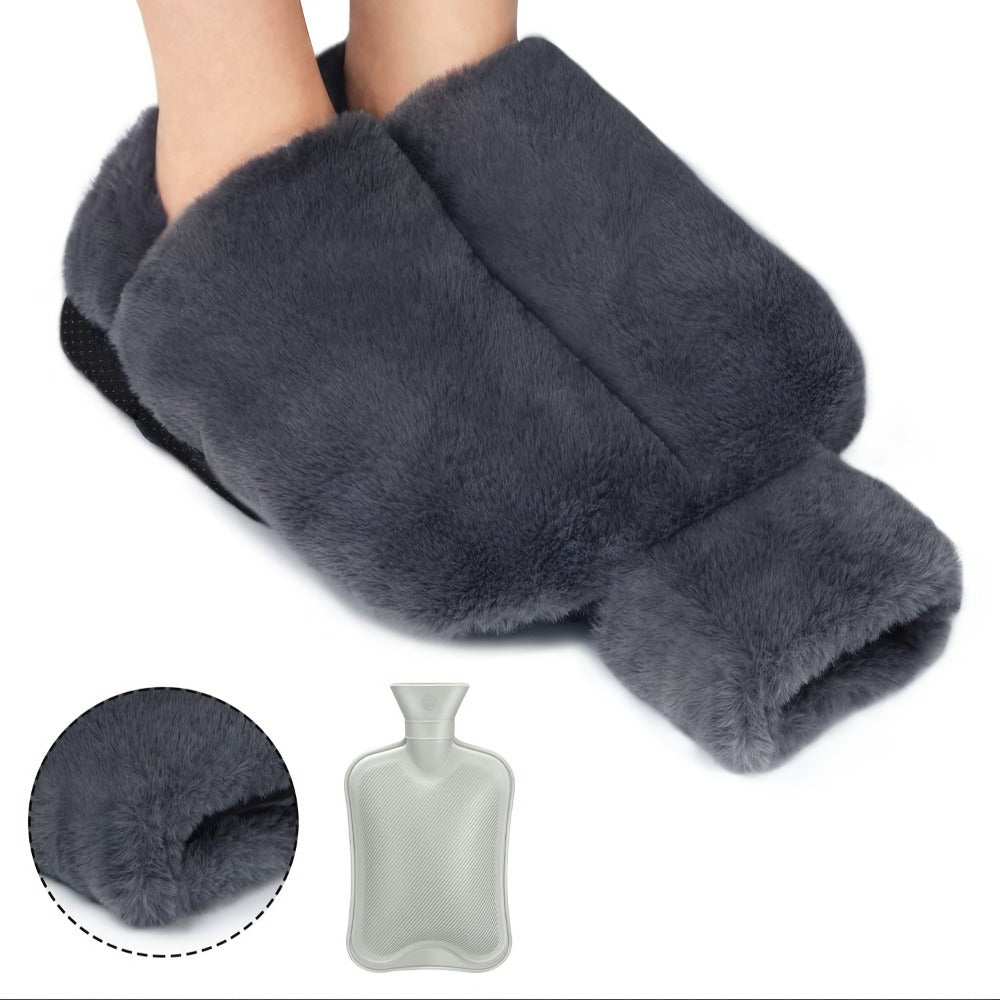Large 2L Hot Water Bottle with Plush Cover Non-Electric Rubber for Feet and Hands Warmth