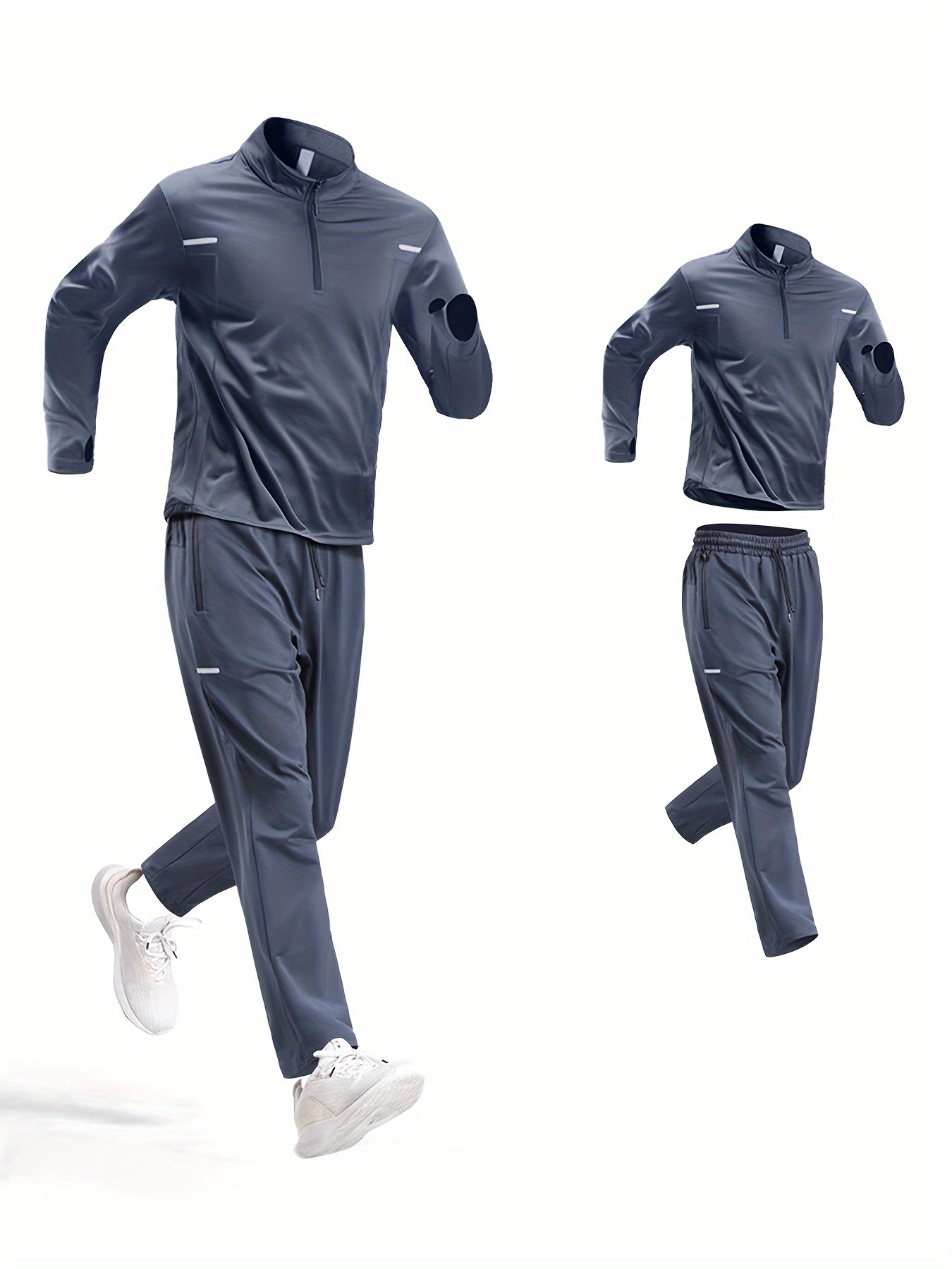 Men's Athletic Set Long Sleeve Zip-Up Jacket and Pants Breathable Moisture-Wicking Striped for Running Cycling Fitness