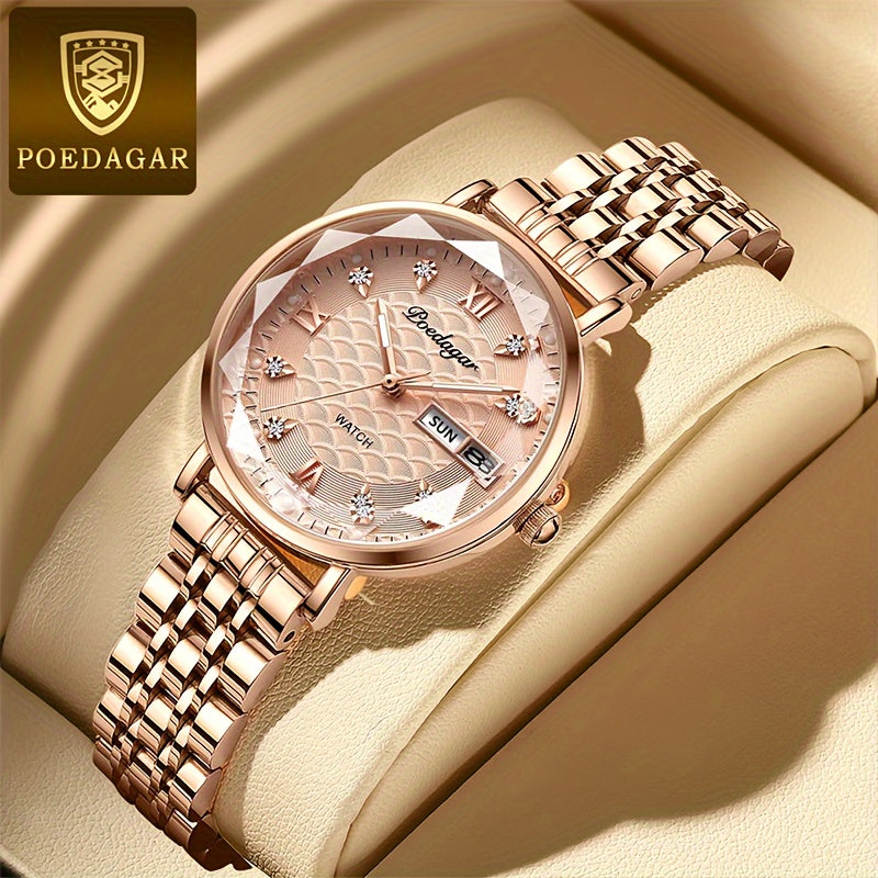Women's Luxury Quartz Watch Stainless Steel Water-Resistant with Luminous Hands