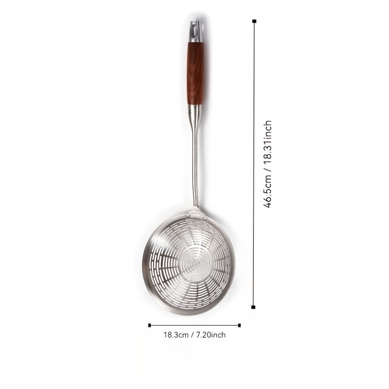 Stainless Steel Fry Skimmer Strainer with Wooden Handle, Dishwasher Safe, 14.1cm-18.29cm