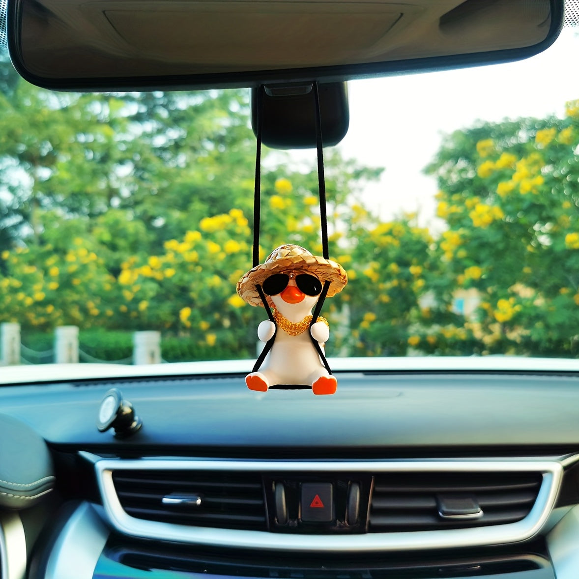 Women Girl Car Hanging Ornament Cute Duck Mirror Decor Rearview Mirror Accessory