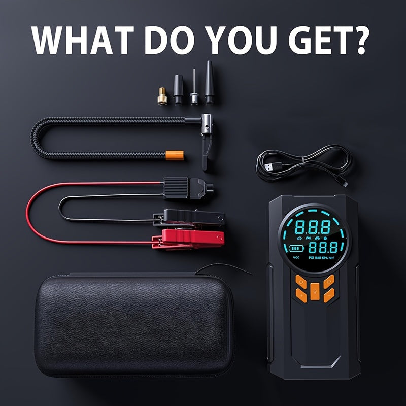 5-в-1 Автомобильный стартер с воздушным насосом, 150PSI, перезаряжаемая литиевая батарея, 8000mAh, USB питание, квадратная форма, портативное зарядное устройство для автомобильного аккумулятора