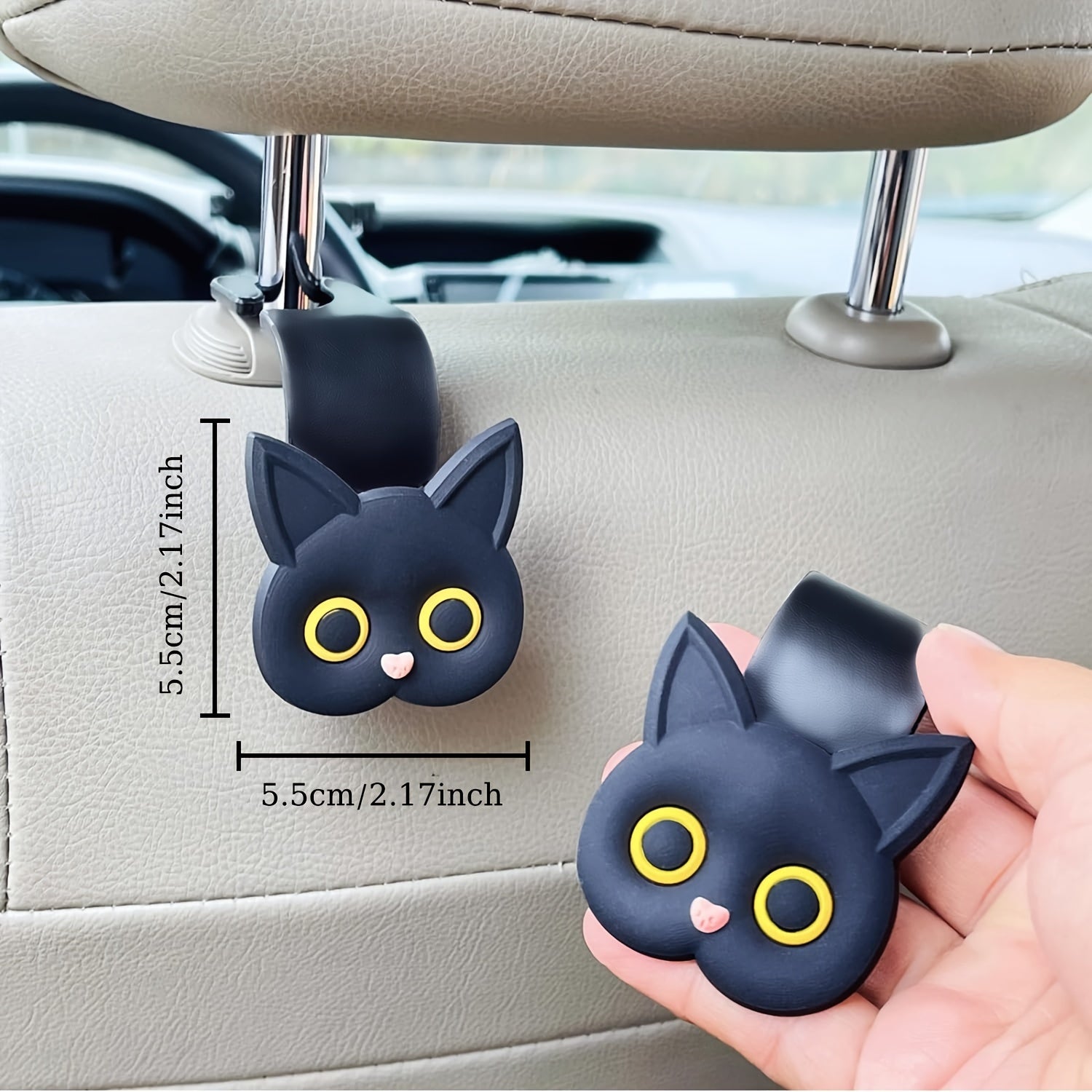 2PCS Cute Cartoon Cat Car Headrest Hooks Vehicle Hanger for Bags Coats
