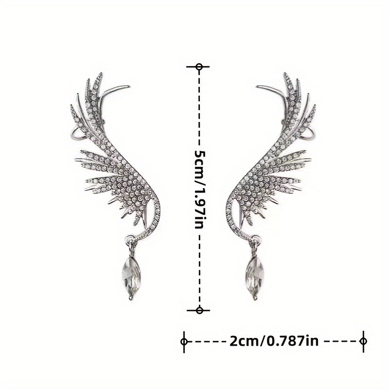 Sterling Silver Angel Wing Ear Cuff Studs with Rhinestones and December Birthstone for Women