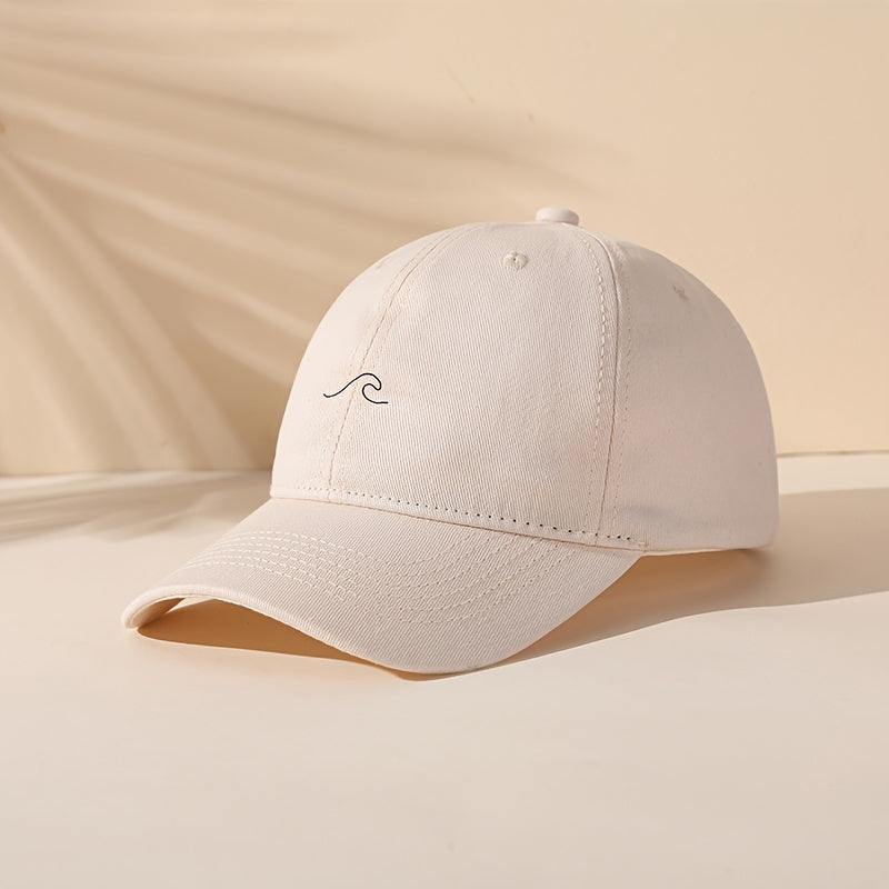 Men's Black Adjustable Polyester Baseball Cap with Wave Design for Outdoor Sports and Casual Wear