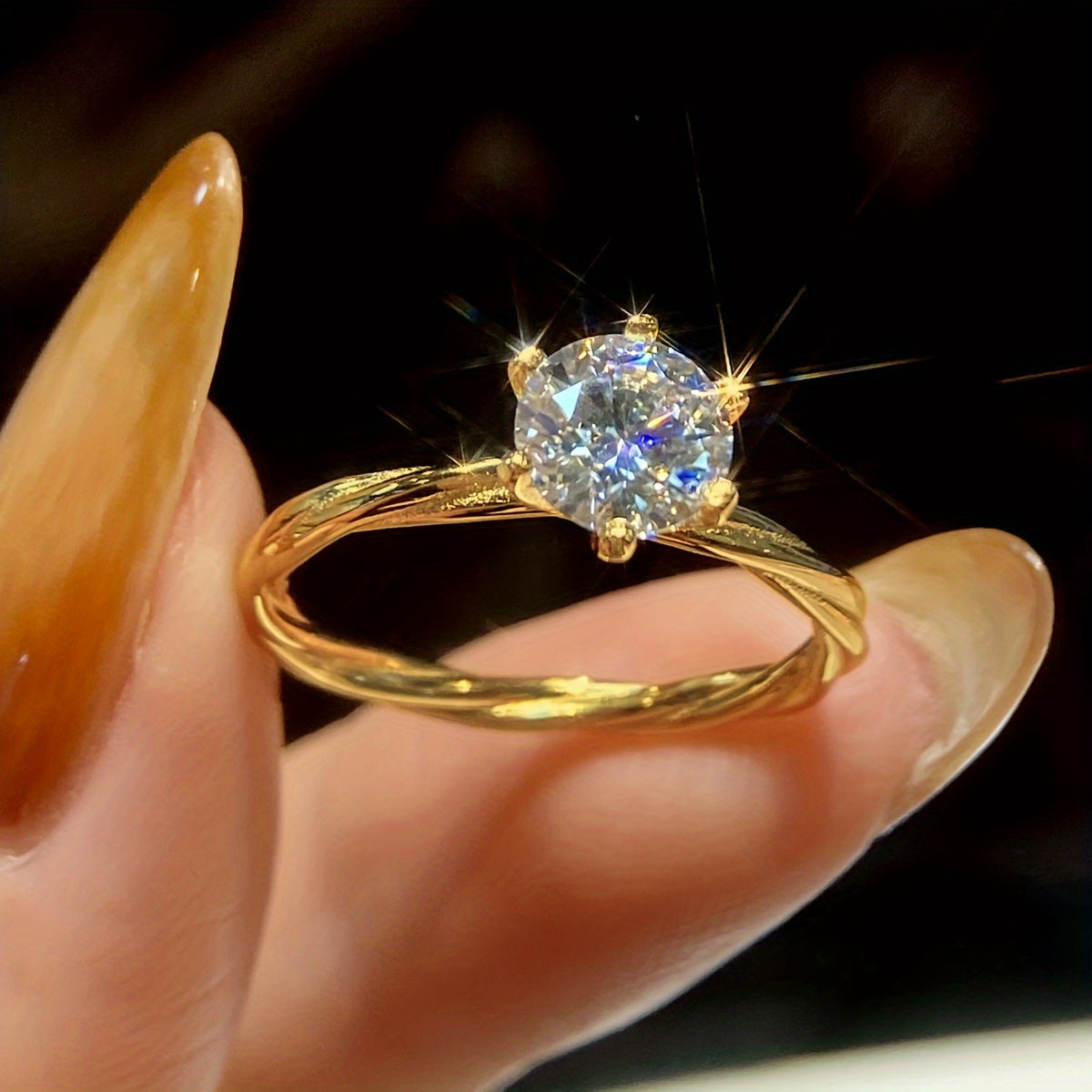 Ayollar uchun 1 Karat Moissanit uzuk, sterling kumush va oltin detallari bilan