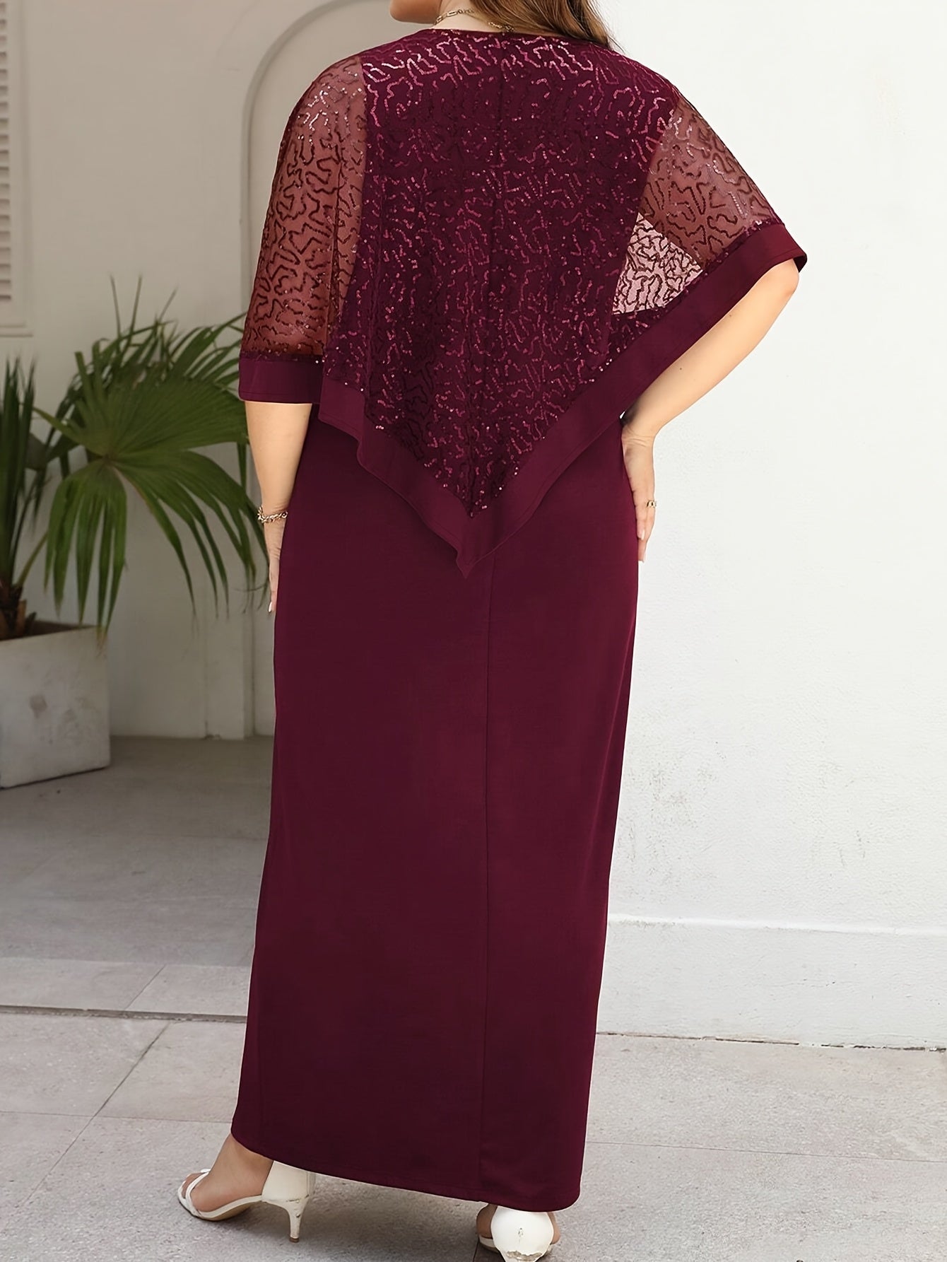 Sequin Embellished Batwing Sleeve Dress with Crew Neck and Color Block Design for Spring Summer Fall Events