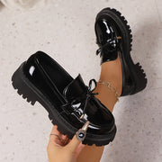 Women Slip-On Loafers with Thick Platform Sole Black Bow Casual Shoes
