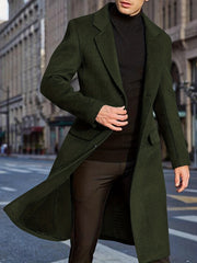 Men's Red Mid-Length Polyester Pea Coat with Single-Breasted Design Pockets and Button Closure for Fall Winter