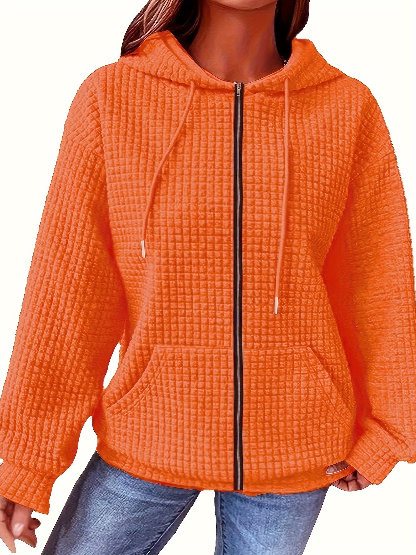 Plus Size Hoodie with Side Pockets Zipper Front Long Sleeve Casual Sweatshirt