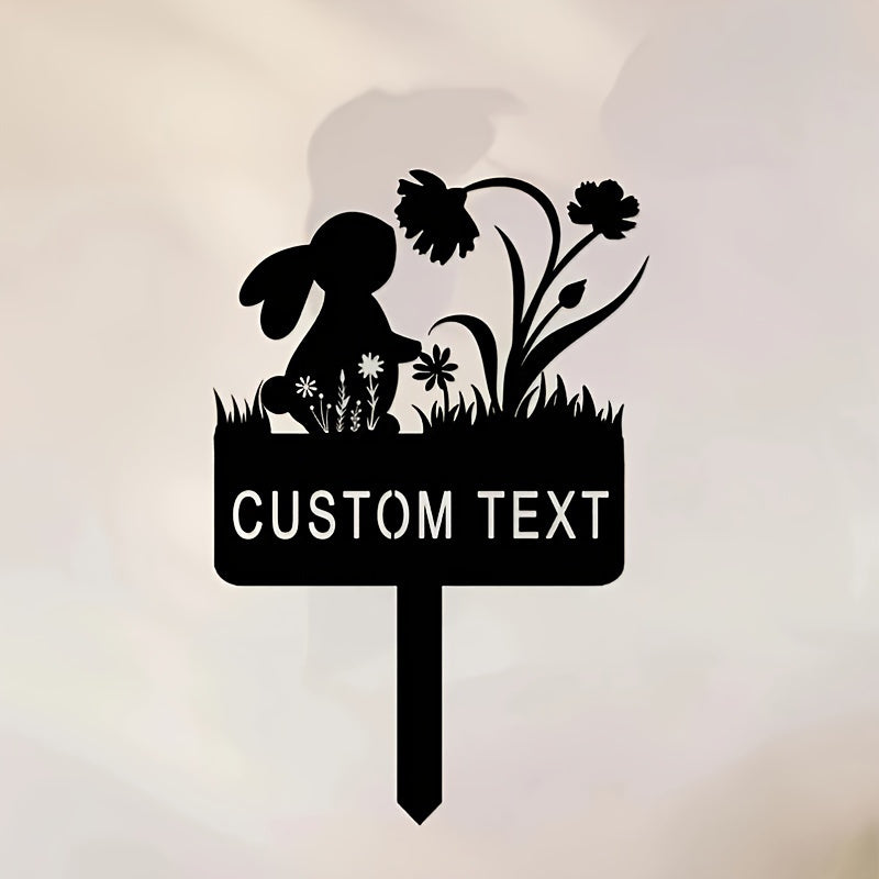 Black Metal Rabbit Garden Stake Outdoor Memorial Marker Sturdy Decorative