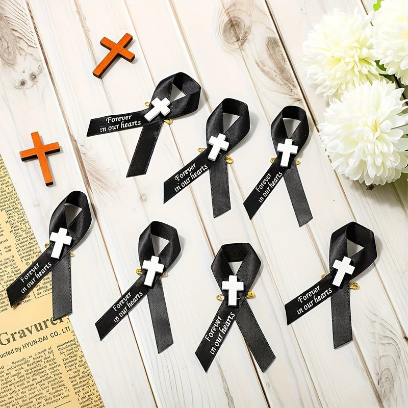 100 dona dafn marjonlari lenta tugmalari, xoch xotira tugmalari, broshlar, dafn va xotira xizmatlari uchun