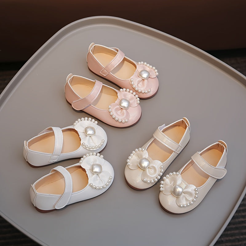 Zapatos Mary Jane para niñas con lazo de perla, ligeros y transpirables para fiestas y bodas