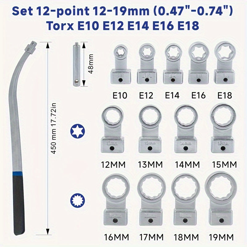 15 Piece Carbon Steel Timing Belt Tensioner Pulley Wrench Set 12-Point 12-19mm