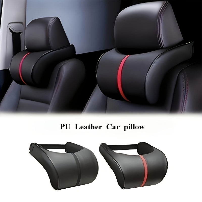 Car Headrest Pillow Black with Red Stitching Memory Foam Cushion Ergonomic