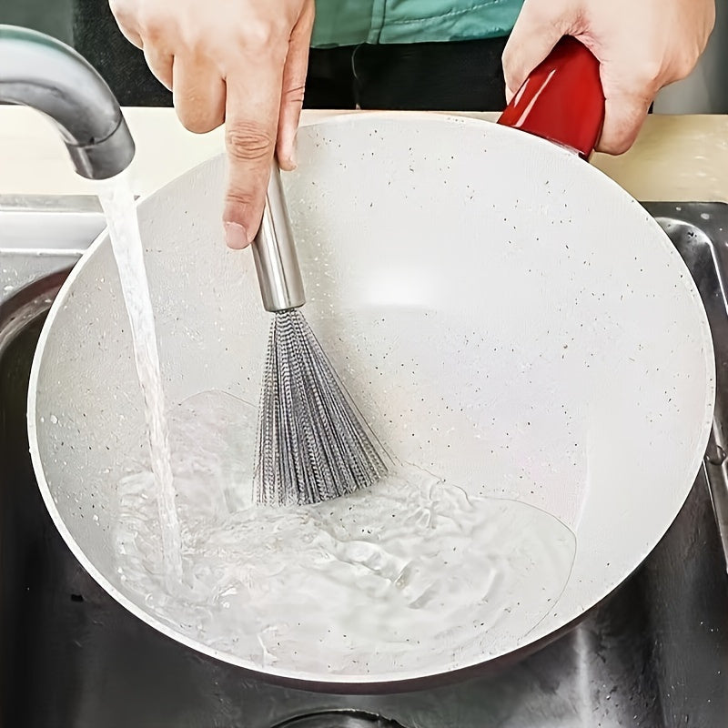 Set of 4 Stainless Steel Pot Brushes with Extended Handle for Pans and Sinks