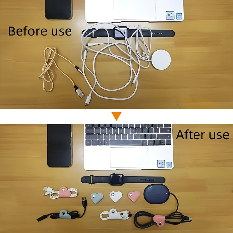 Heart-Shaped PVC Leather Cable Organizer Set for Headphones and Charging Cords