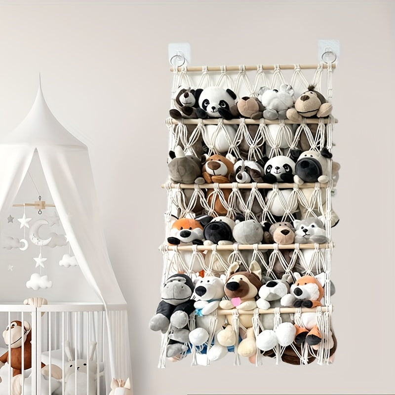 Bohemian Plush Toy Storage Rack with Handwoven Baskets for Bedroom Bathroom and Crafts