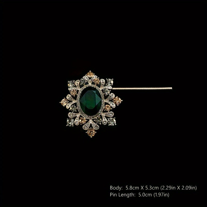 Vintage Alloy and Glass Headscarf Pin with Irregular Shape and Luxurious Style