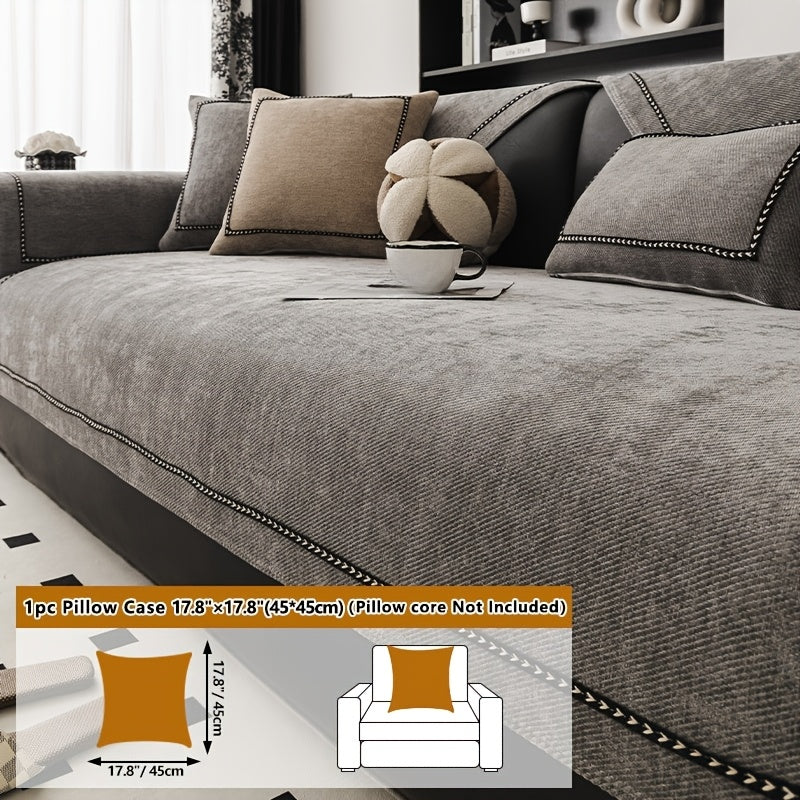 Chenille Sofa Cover with Lace Trim Non-Slip All-Season Furniture Protector Machine Washable