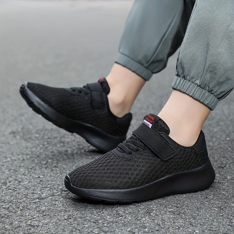 Kids Boys Sports Shoes Lightweight Mesh Sneakers All Black Sizes 28-39