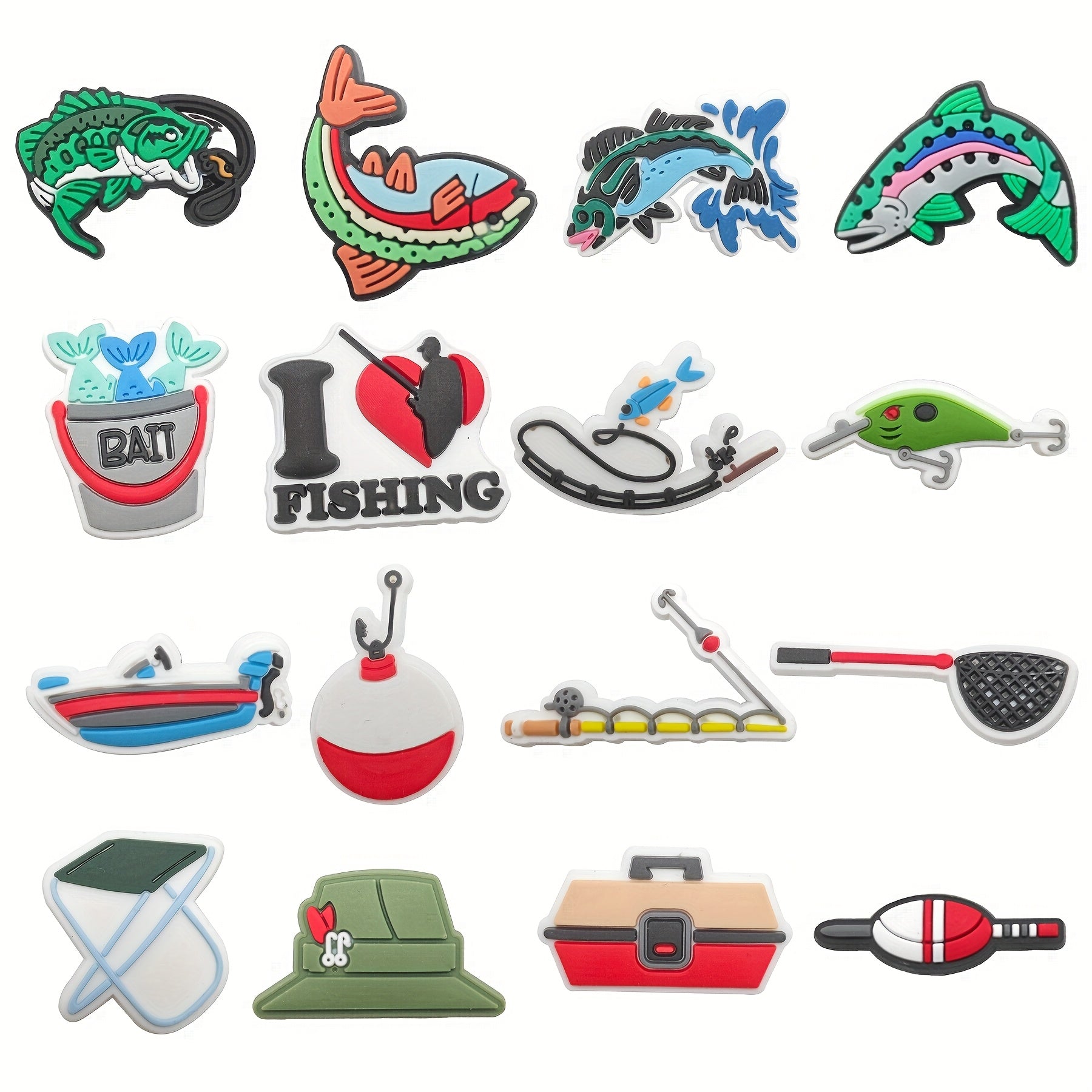 16PCS Fishing Shoe Charms for Women Men Clog Decorations for Sandals and Jewelry