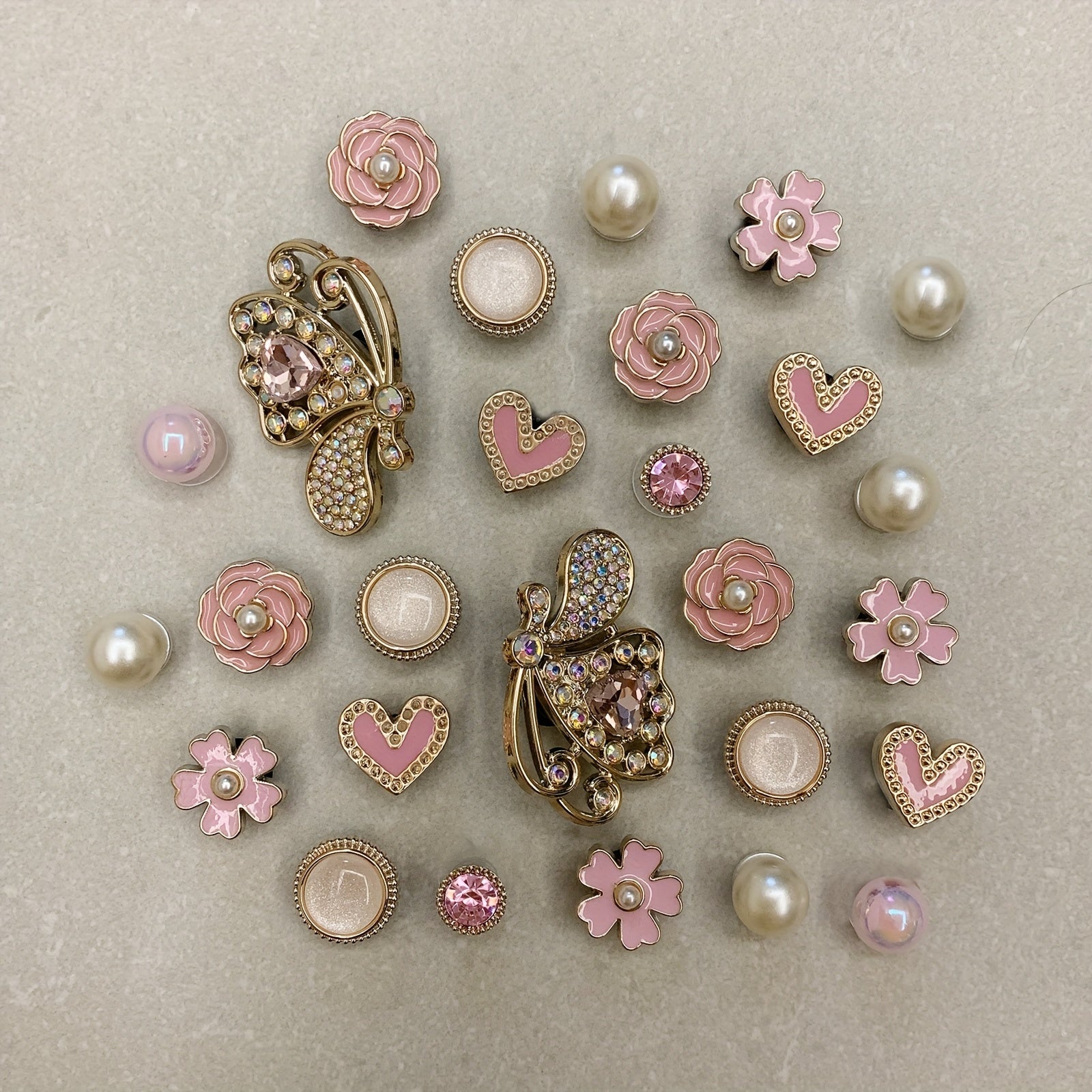 Girls 27PCS Pink Heart Flower Butterfly Shoe Charms for Sandals Slippers