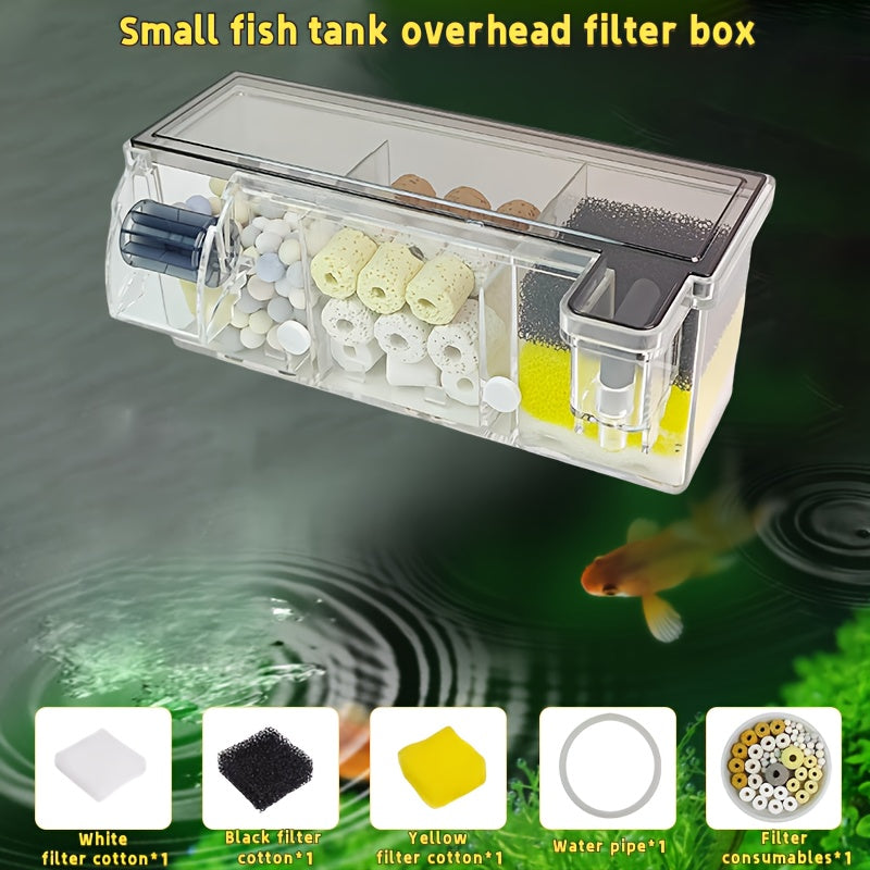 3-in-1 Fish Tank Overhead Filter Kit Non-Electric Battery-Free for Small Aquariums