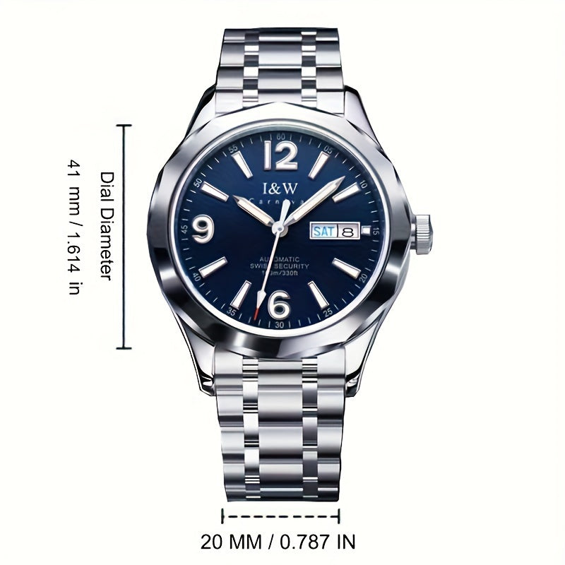 Men's Automatic Mechanical Watch Stainless Steel Waterproof 100M Dual Calendar Luminous