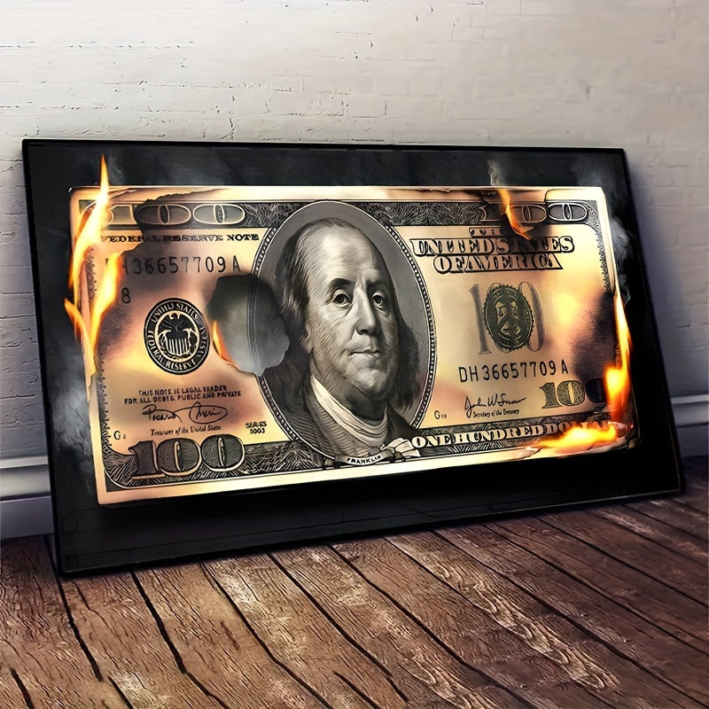 Flame Dollar Bill Canvas Wall Art Unframed Modern Decor for Living Room Bedroom Office