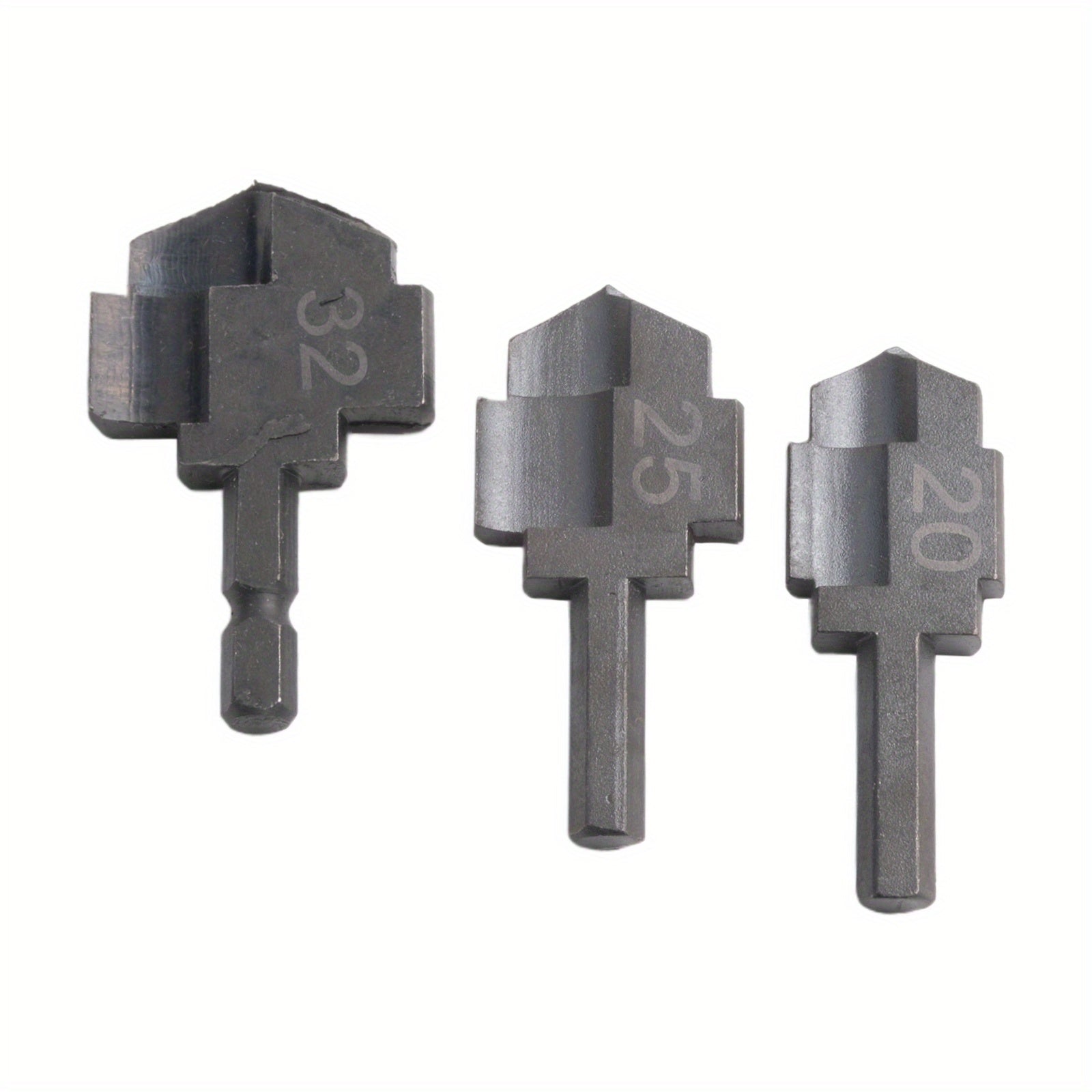 3-Piece PPR Lifting Stepped Drill Bit Set with Hex Shank for Water Pipes 20/25/32mm Black Metal