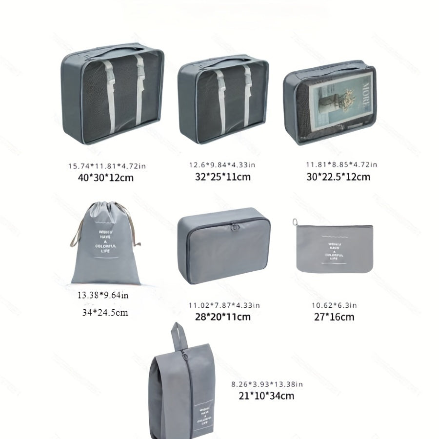 7-Piece Polyester Travel Organizer Bags Set for Luggage Sorting and Clothes Storage