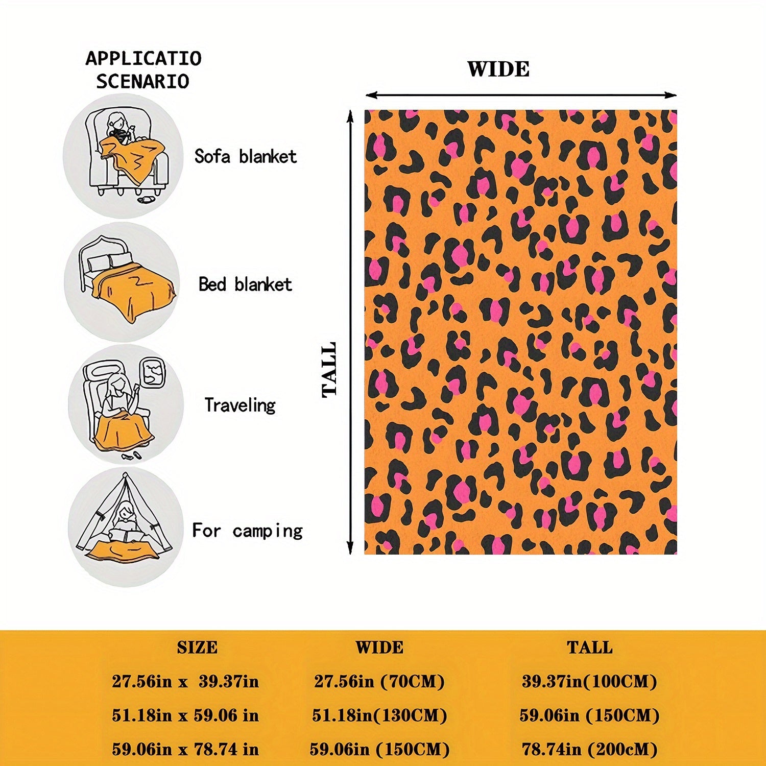 Cozy Flannel Fleece Blanket with Digital Orange Leopard Print for All Seasons