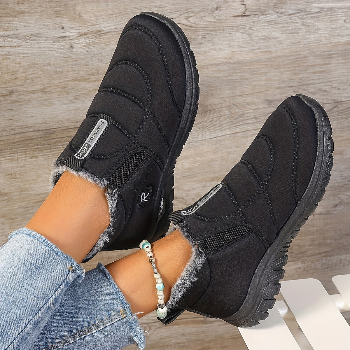 Women's Black Ankle Boots Winter Warm Leather Comfortable Stylish