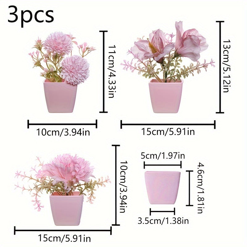 Mini Pink Artificial Plants with Faux Rose and Peach Embroidered Ball Flowers for Wedding Home Office Decor