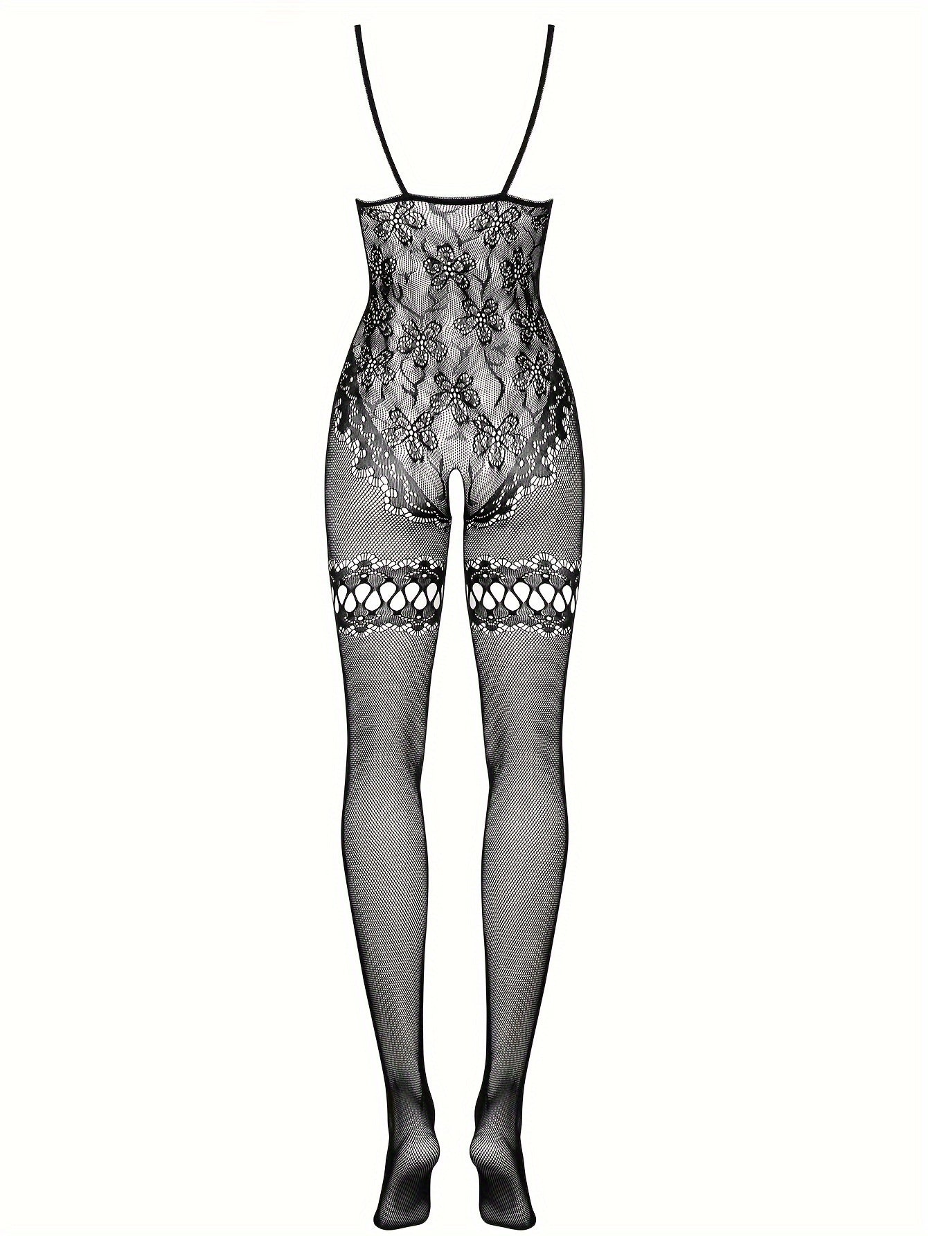 Sheer Lace Bodysuit for Women Open Crotch Floral Pattern Nylon Elastane Beachwear Festival Wear