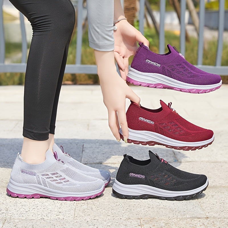 Women's Knit Casual Sneakers Breathable Mesh Slip-On Walking Shoes