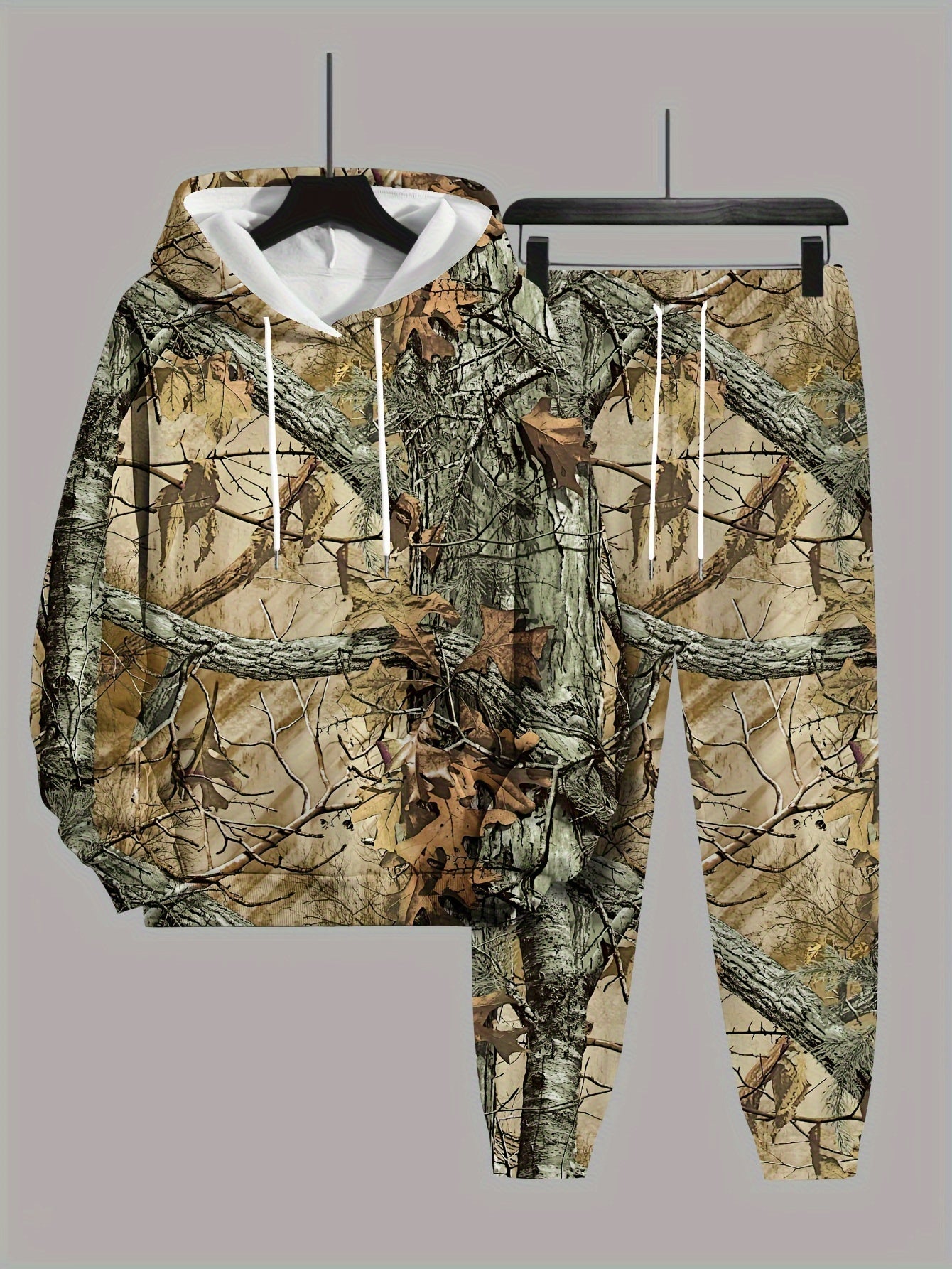 Plus Size Men Hooded Sweatshirt and Sweatpants Set with 3D Trunk Graphic Color Block Pattern