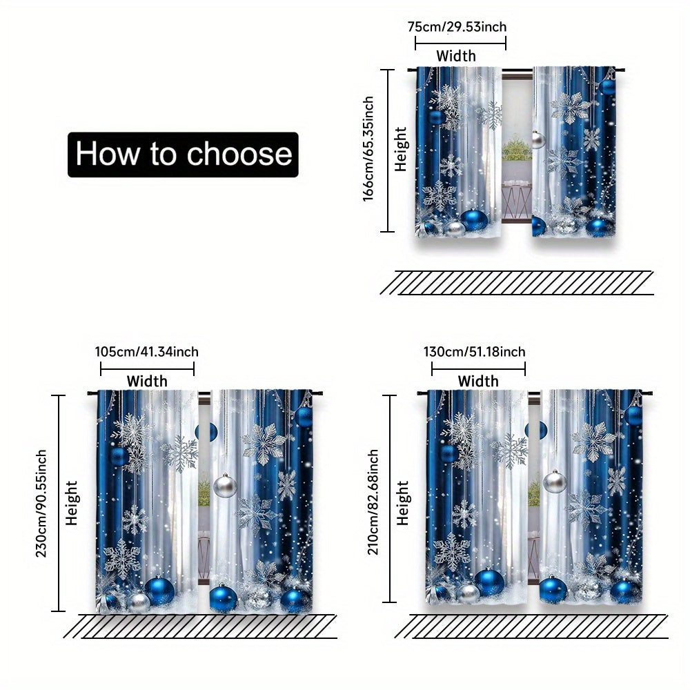 Blue Festive Curtain Set Includes 2 Polyester Digital Printed Rod Pocket Drapes for Living Room Kitchen Dining