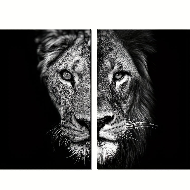 African Lion Wall Poster Set Frameless Canvas Art Black and White 15.7x23.6 Inches