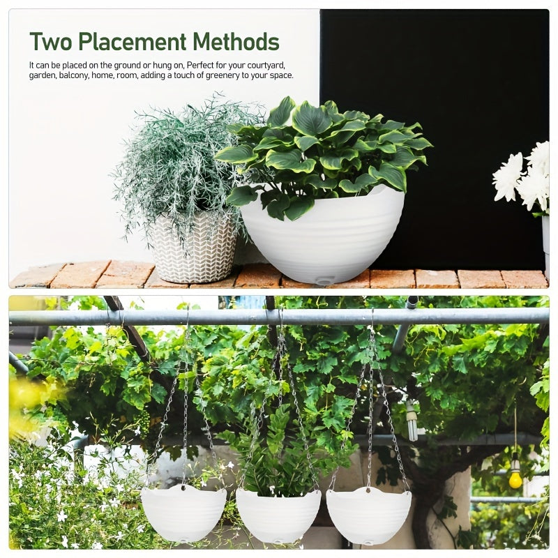 Set of 4 White Hanging Resin Planters with Drainage Holes for Indoor Outdoor Balcony Patio