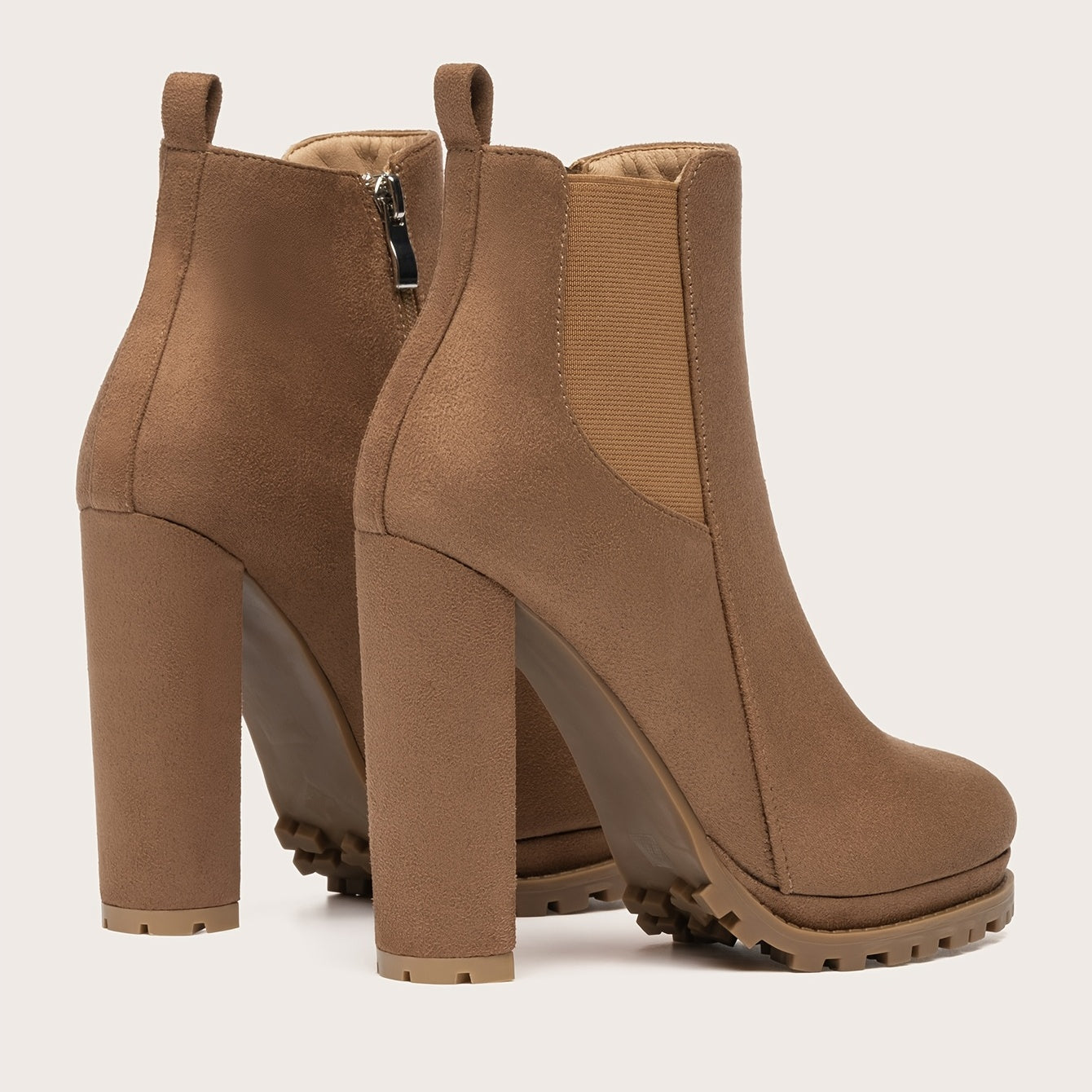 Women's Leather Pointed Toe Short Boots Side Zipper Chunky Heel