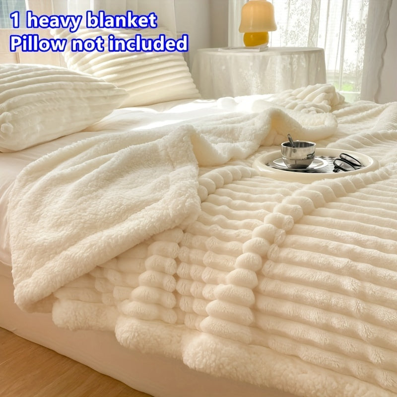 Double-Layered Polyester Flannel Throw Blanket with Stripes for All-Season Comfort