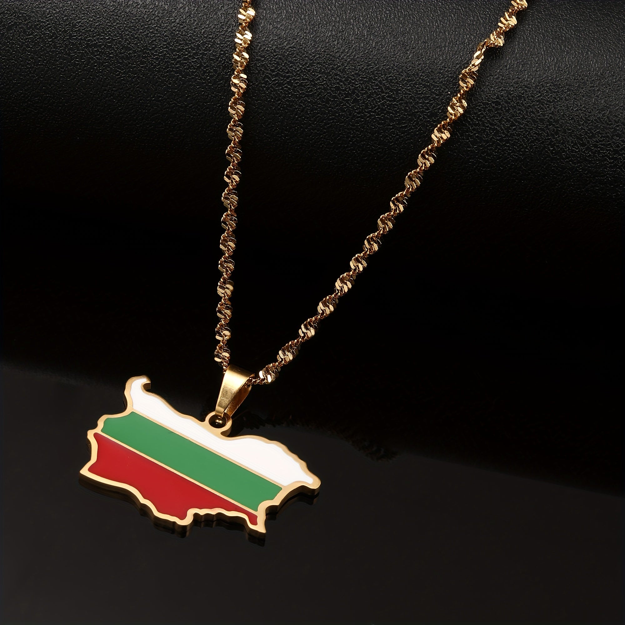 Unisex Stainless Steel Bulgaria Flag Pendant Necklace Ethnic Style Jewelry