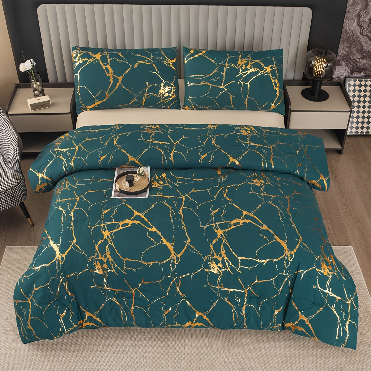Luxury Comforter Set with Bronzing Marble Print 2/3 Piece Soft Skin-Friendly Bedding