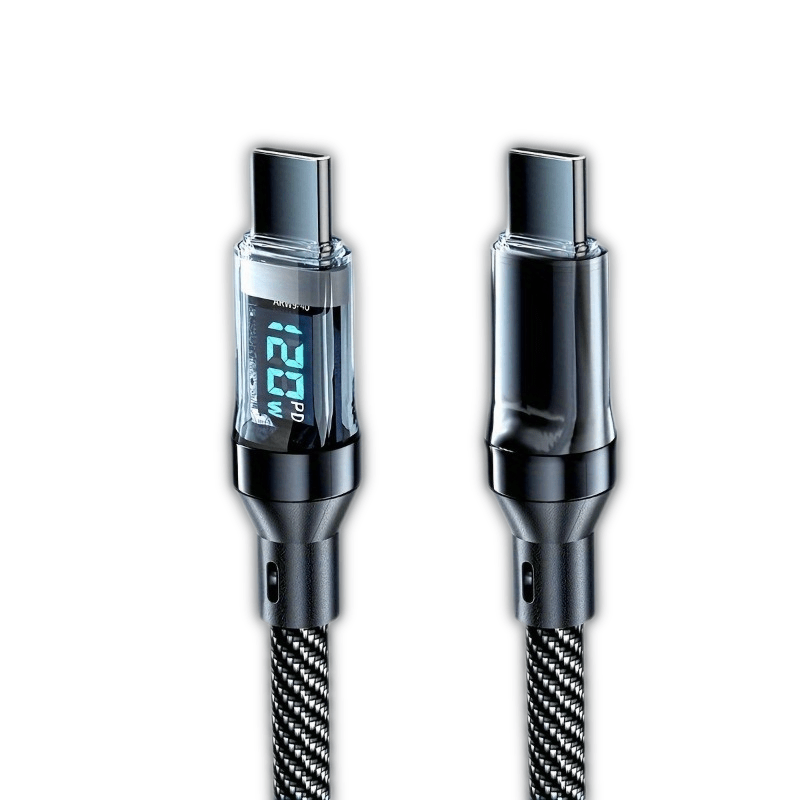 120W USB-C Fast Charging Cable with LCD Power Display Nylon Flat Matte
