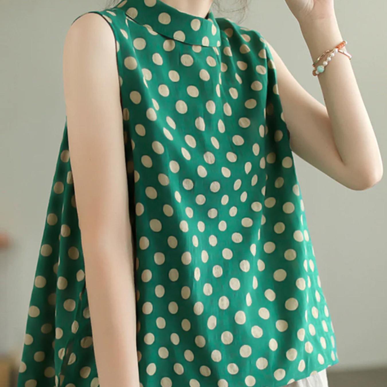 Plus Size Polka Dot Sleeveless Rayon Blend A-Line Tank Top for Summer Casual