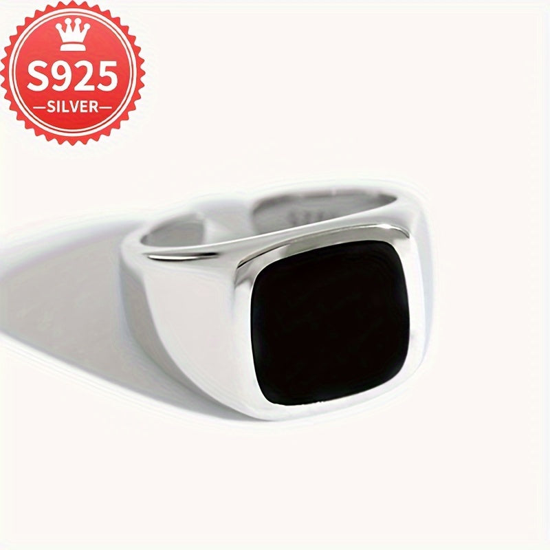 Unisex 925 Gippoallergenik Qora Kvadratli Silliq Keng Ochiq Halqa, 4.6g